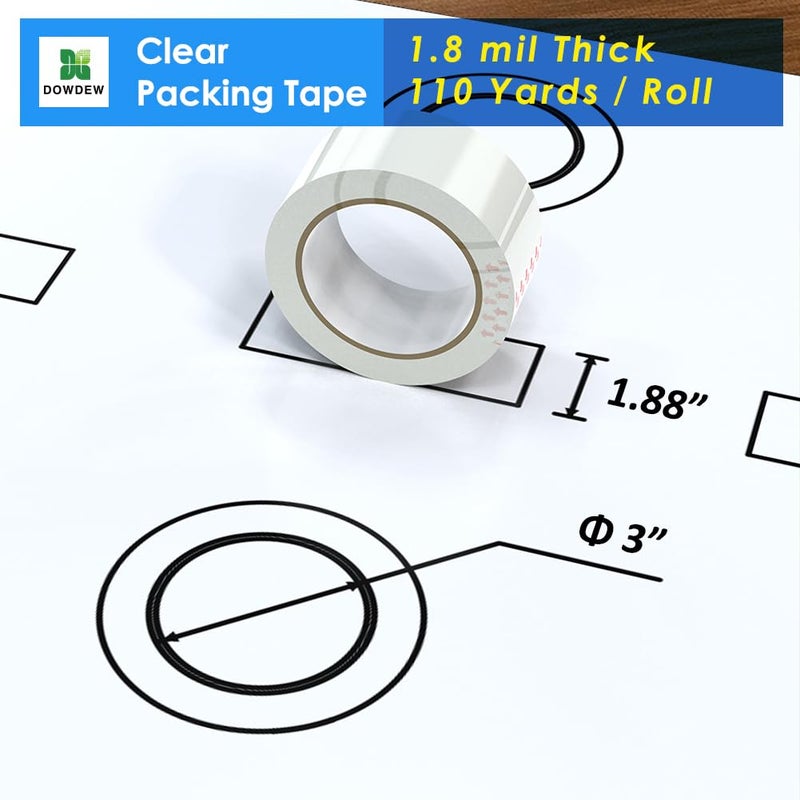 DowDew Clear Packing Tape, [2 Pack] Heavy Duty Packaging Tape 1.88 Inch x 110 Yards Ultra Strong Refill Rolls for Shipping Mailing Moving 220 Total Yards - Image 3